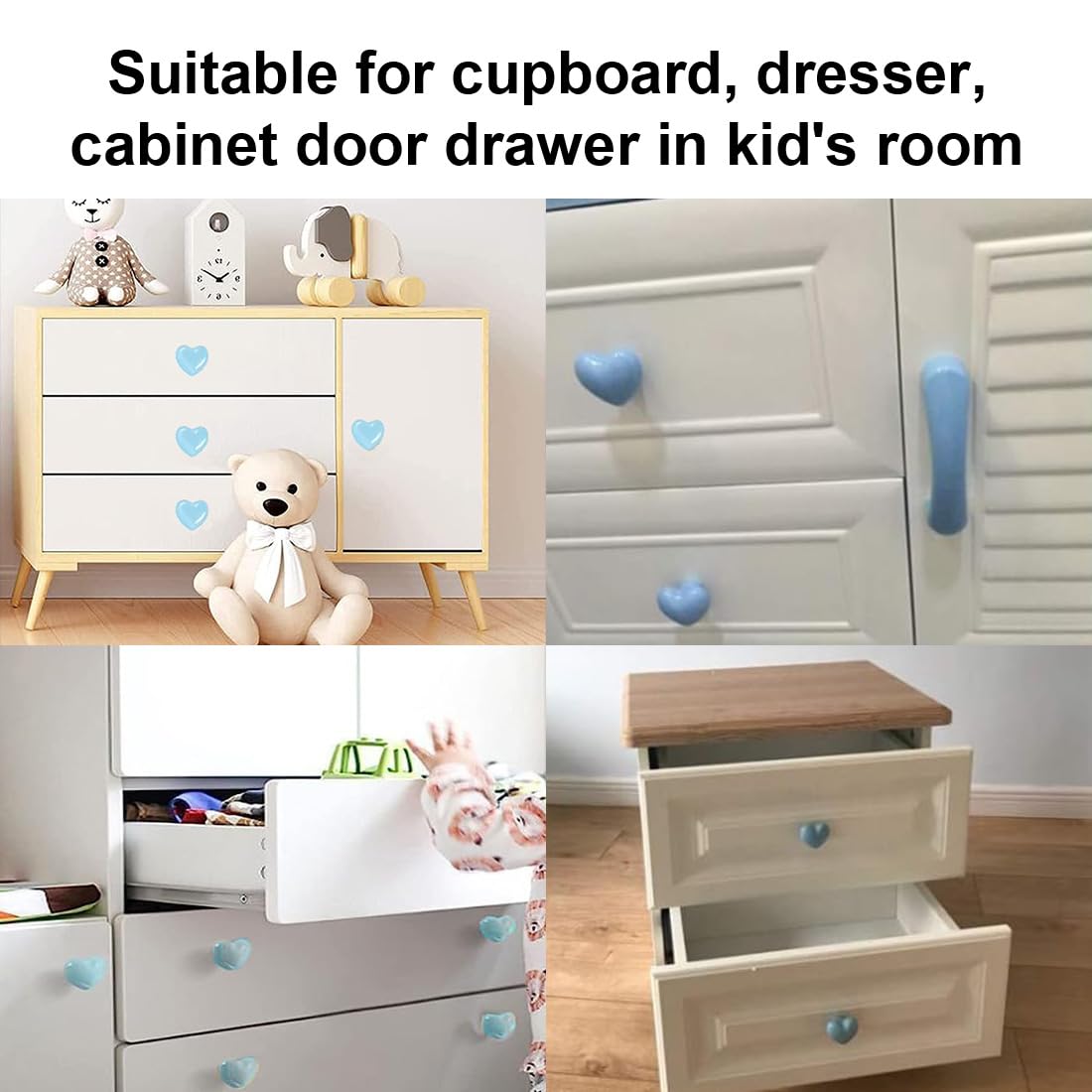6 boutons de meubles en céramique en forme de cœur colorés pour chambre d'enfant, boutons d'armoires et tiroirs, poignées d'armoire et de cuisine