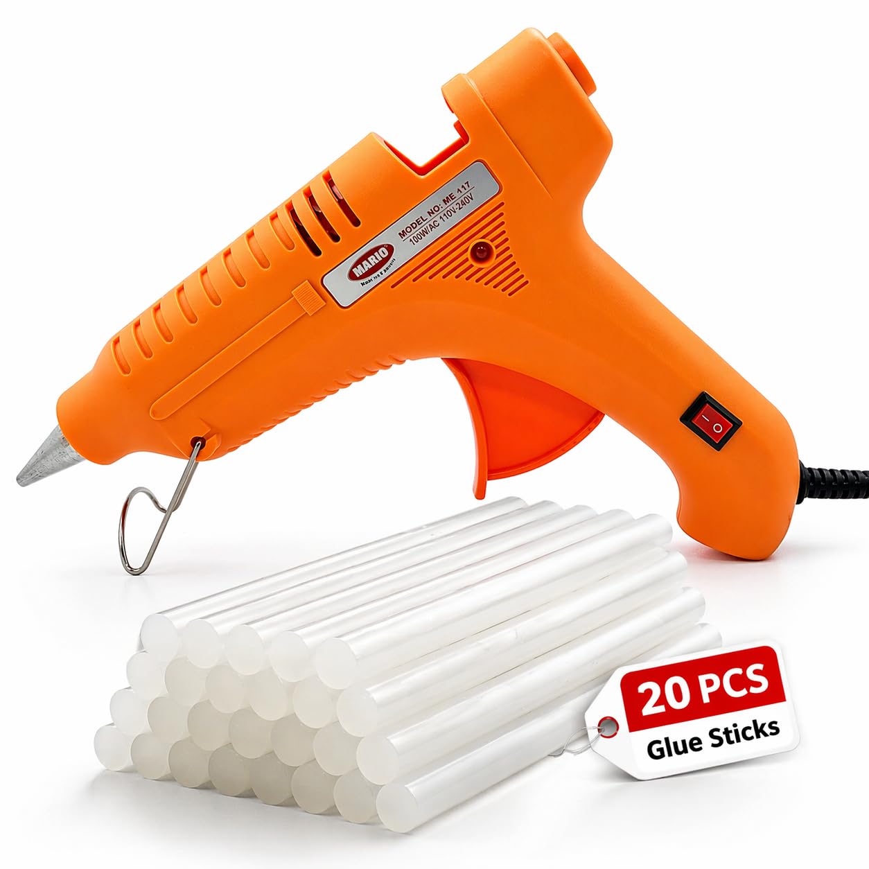 Mario ME-117, 100 Watt Professional Hot Melt Glue Gun For Crafting & DIY Purpose (Orange) + 20 Glue Sticks-image-22