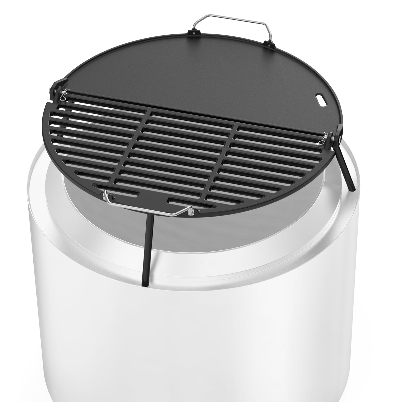 Onlyfire Żeliwna płyta grillowa Solo, bezdymny Bonfire, 49,5 cm, składany grill i płyta grillowa 2 w 1 z kubkiem tłuszczu do grilla na podwórku i na świeżym powietrzu