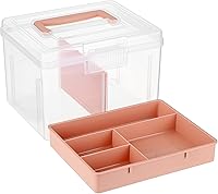 Vista 9 de BTSKY Caja de almacenamiento dividida de plástico transparente de 2 capas con bandeja extraíble, caja de almacenamiento de papelería multiusos