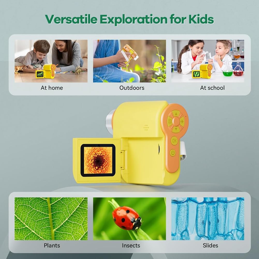 Microscopio para Niños 1000X [3-En-1] Microscopio Digital Portátil de 2 Pulgadas 1080P, Microscopio de Bolsillo Portátil