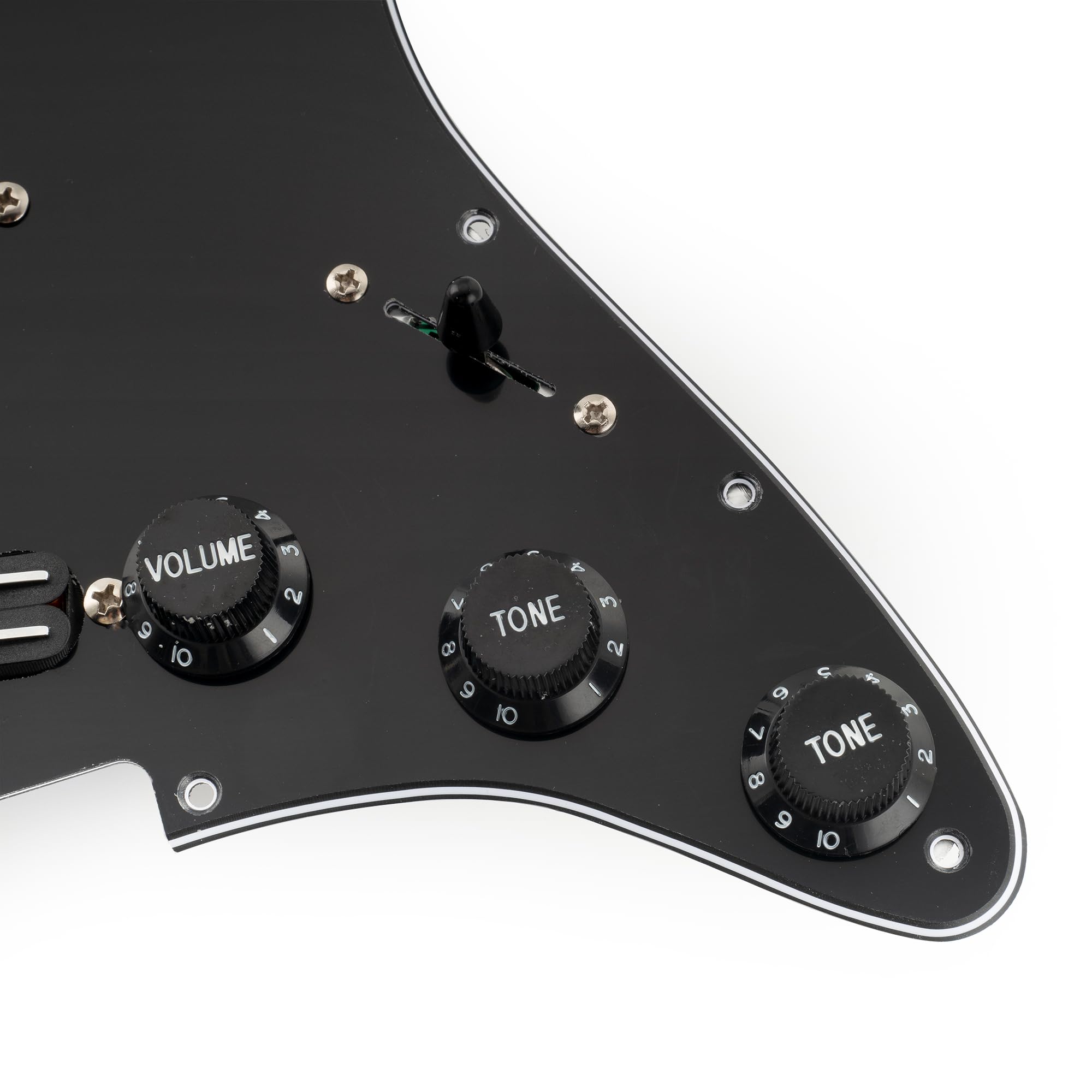Musiclily Pro-SE ST-DPHC SSS Battipenna Precablato Pickguard 3 strati Nero | con Mini Rail Humbucker Ceramico, per Chitarra Elettrica tipo Strat