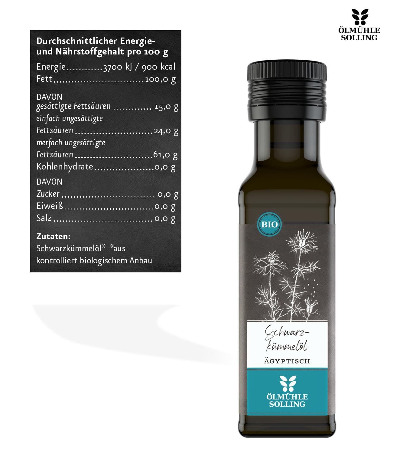 Ölmühle Solling Olejek z czarnuszkami egipski, 1 opakowanie (1 x 100 ml)
