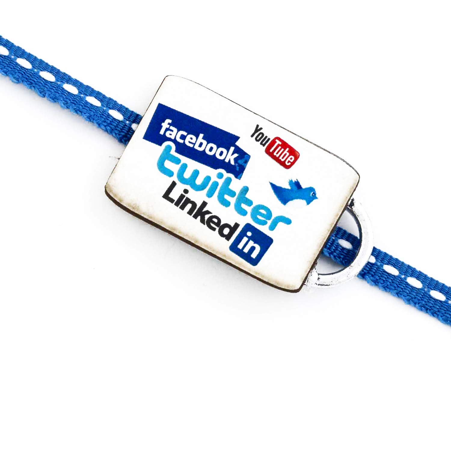 Aapno Rajasthan Rakhi for Brother - Beautiful Blue Band Kids Rakhi with Social Media Icon Motif