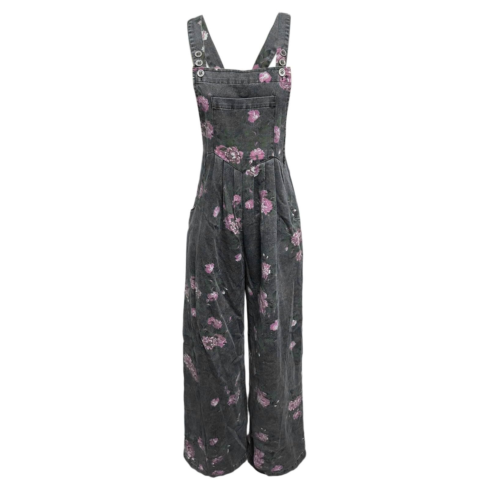 Damen Jumpsuit Sommer, Playsuit Damen Kurz, Jeans Jumpsuit mit Blumenmuster In Übergröße für Lässigen Ärmellosen Overall Spielanzug mit Bequemer Passform Und Stilvollem Design