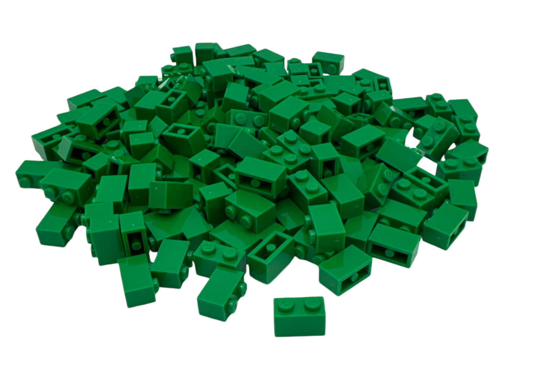 200 mattoncini da costruzione Briks, 1 x 2 gommini, compatibili a scelta, 35 colori (180 verdi)
