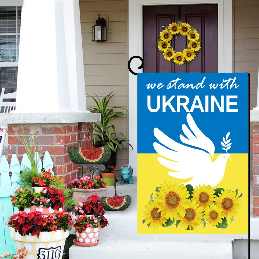 Ukraine Flagge Aus Leinen 30x45 Cm Mit Sonnenblumen – Hochwertige Nationalflagge Für Garten & Deko