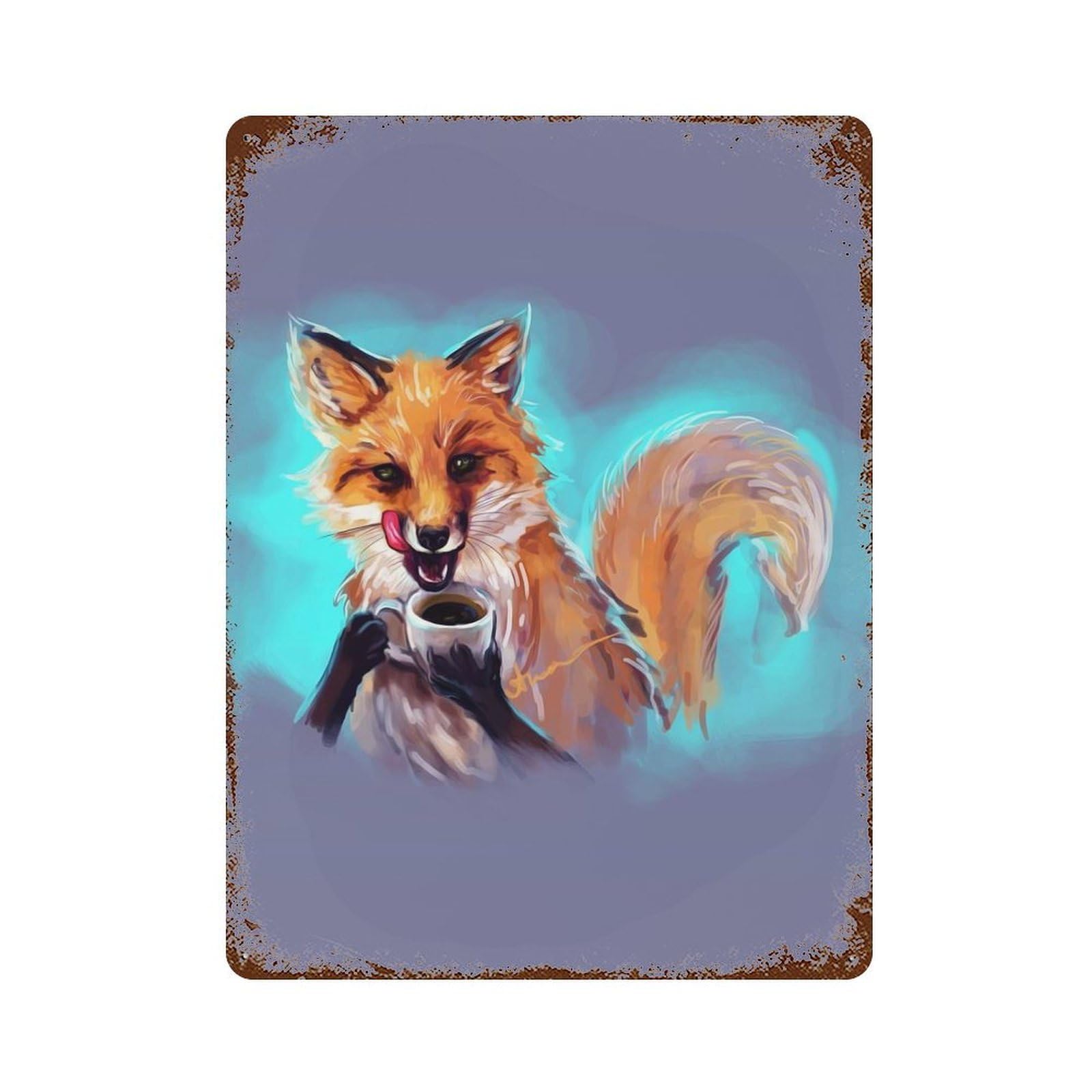 Garage Style Sneaky Fox Decorative Tin Sign 15.7"x11.8", Rustic Home Decor for Bar And Workshop