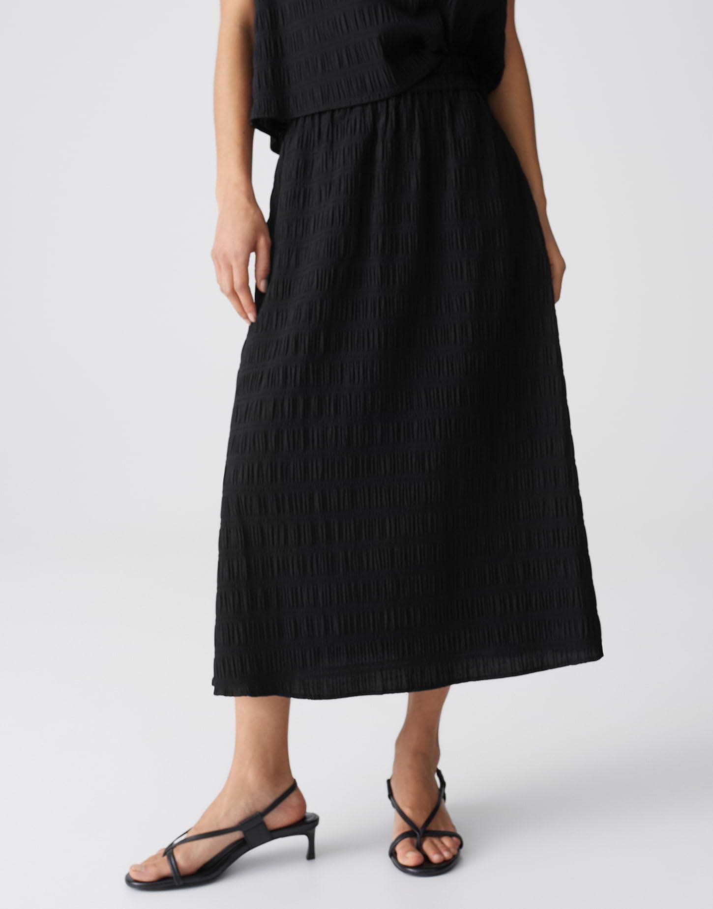 OPUS Damen Midirock | Midirock mit gesmokter Textur