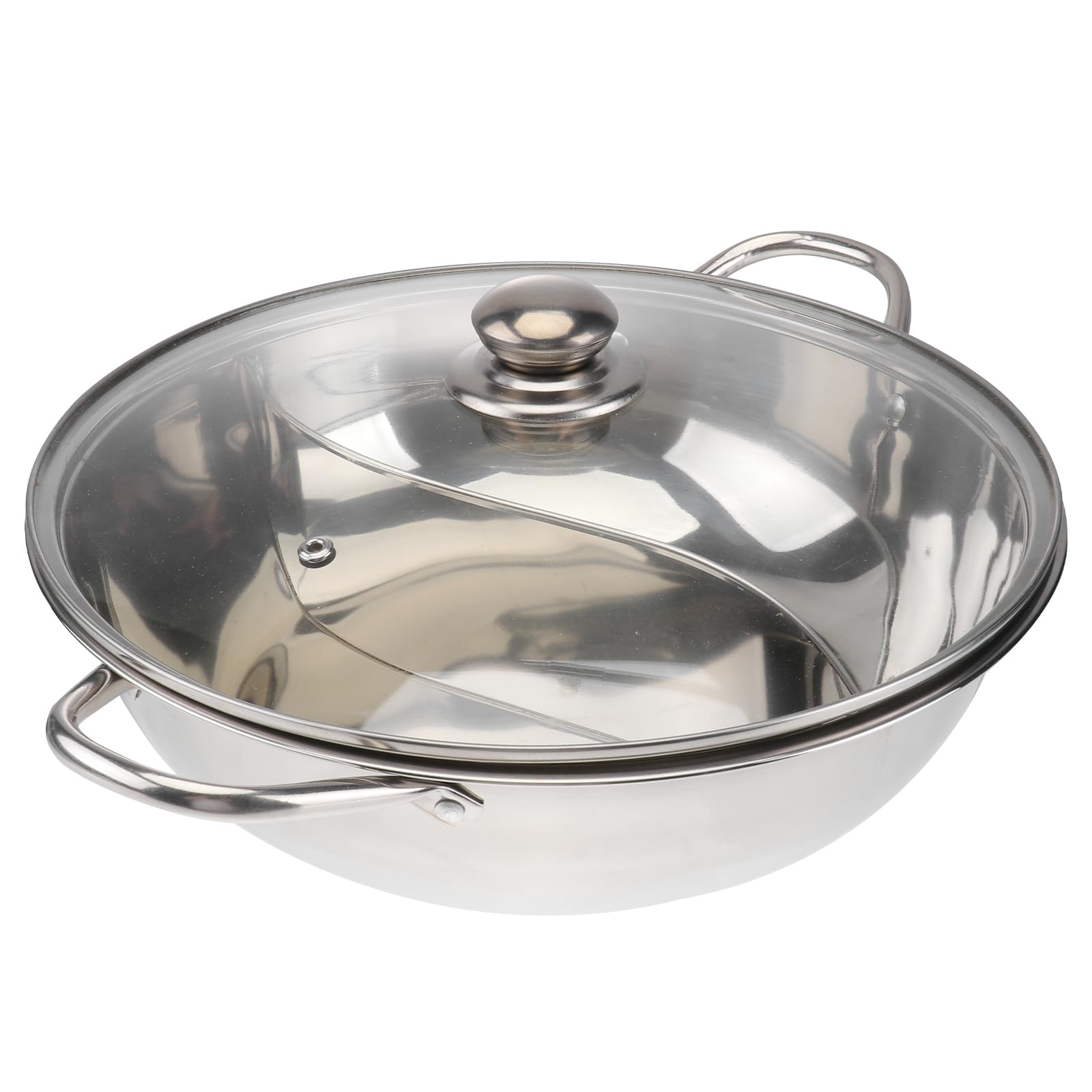 HEMOTONStainless Steel Hot Pot with Divider Shabu Shabu Pot 30cm Dual Cooking Pot with Lid Soup Cookware for Home Cooktop Induction Gas Stove