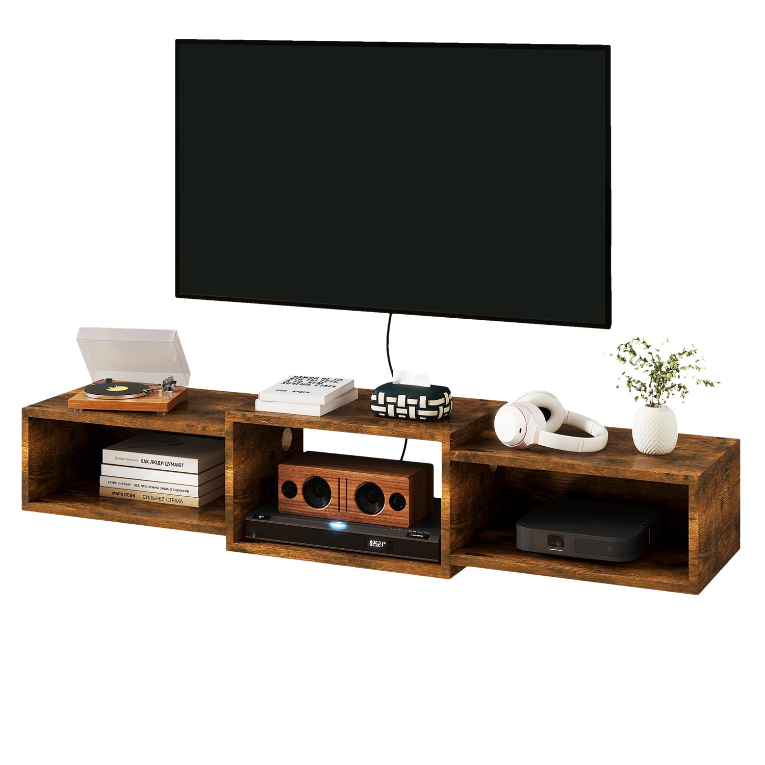 IBUYKE Flotante Mueble de TV Montado en La Pared, Mesa Televisión Multimedia de Madera para, Mueble Flotante para TV Debajo del Televisor para Salón, Dormitorio u Oficina, Marrón WST013H