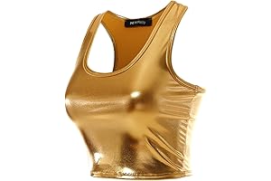 MixMatchy Women's Faux Gold Tank Tops PU Leather Crop Tank Top Racerback Yoga Tanks
