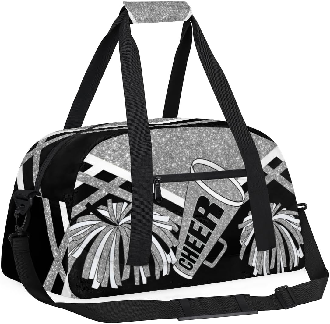 Cheerleading Dance Bag Girls, Sports Bag Gym Sport Duffel Bag Weekender Cheerleaders Bags Travel Dancing Lightweight Bag, Silver Black Glitters Print Effect - Image 3