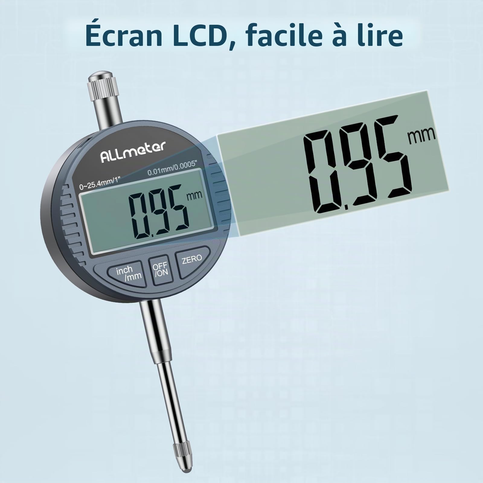 DTI Comparateur de précision Plage 0-25.4mm Résolution 0.01mm, Indicateurs à cadran numérique avec Couvercle arrière Écran LCD Pour réglage de la scie à table, Imprimante 3D