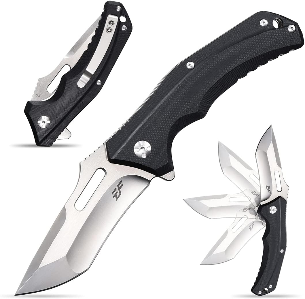 EF908 Pocket Knife Sanding Finished D2 Steel Blade G10 Handle Pocket Clip and Liner Lock with Titanium Coating Tactical Camping Survival Tool Knives (BLACK)