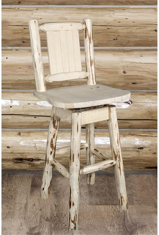 Montana Woodworks 30" Wood Barstool with Back and Swivel in Natural