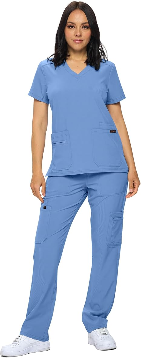 Monarch Uniforms Scrub Sets - Regular & Petite Stretchy Scrubs for Women - Set of Top & Pants