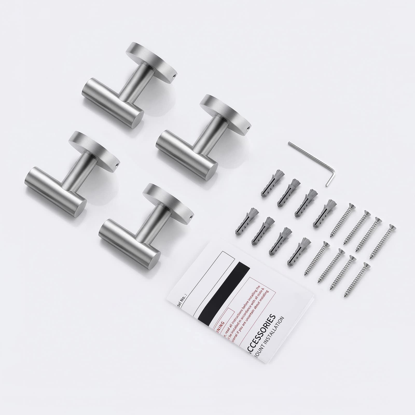 KES Ganchos para Pared Perchas Toalla Acero Inoxidable, Colgador Toalla para Baño y Cocina Cepillado 4 Pieza, A2164DG-2-P4
