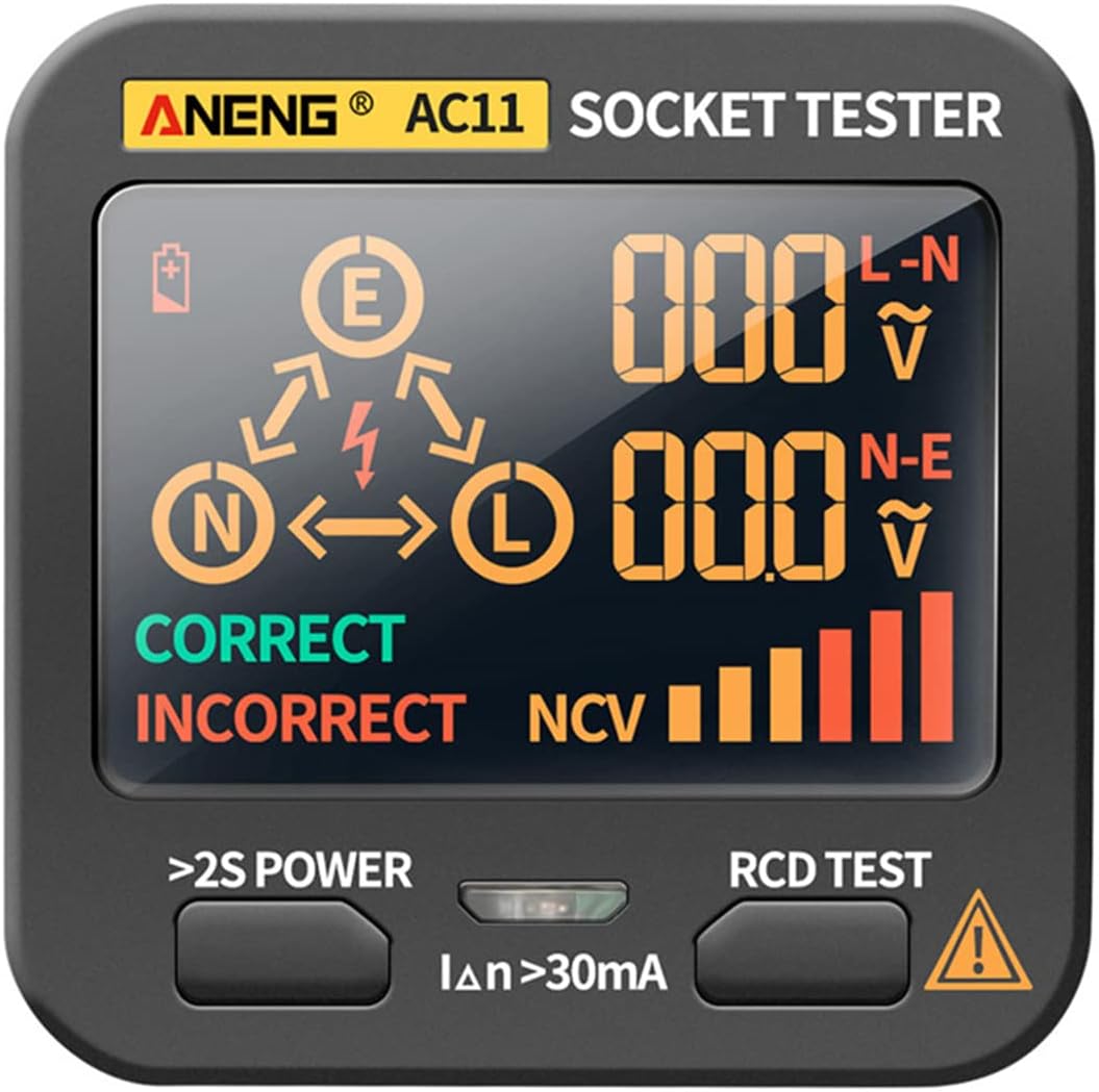 MorelianAC11 Socket Tester Electric Leakage Detector LCD Display Ground Wire Zero Line Live Wire Phase Multifunctional Electrical Electroscope RCD NCV Electric Tester Circuit Polarity Detector UK Plu