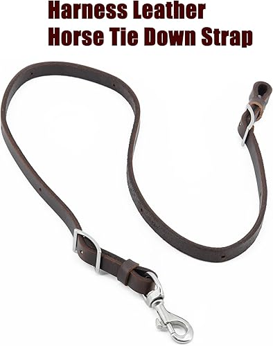 Jeereal Heavy Oil Harness Leather Horse Tie Down Strap - Made with Heavy Oil Weighted Harnness Leather, Stainless Steel Hardware, 3/4"x40" (Oil-Tanned | Brown)(Oil-Tanned | Coffee)