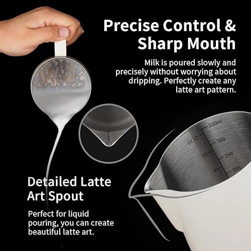 Miniatura 37 de watchget Jarra de espuma de leche de acero inoxidable de 20 oz/20.3 fl oz – Jarra de vapor para capuchino, arte con leche, accesorios para máquinas