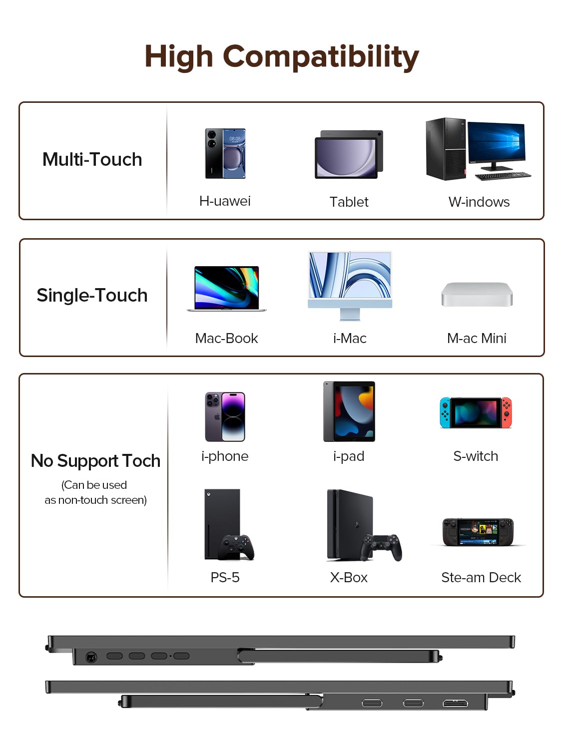 Newsoul 15,6" Przenośny monitor dotykowy, 10-punktowym dotyk z IPS 1080P 125% sRGB 1500:1, stojak 180° i VESA, złącze HDMI i USB-C drugi ekran do laptopa/PC/Mac/PS5/Xbox