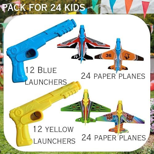 Miniatura 2 de Recuerdos de fiesta de avión para niños. Juguete lanzador de aviones  24 juegos novedosos paquete a granel  48 planeadores de avión de papel jet de