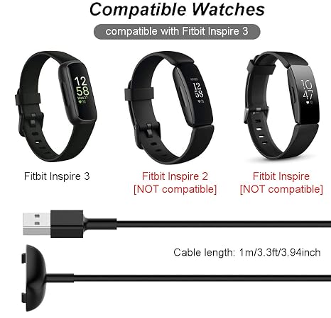 Emilydeals Charger for Fitbit Inspire 3, Replacement USB Charging Cable with 3.3ft Cord for Fitbit Inpsire 3 (1)