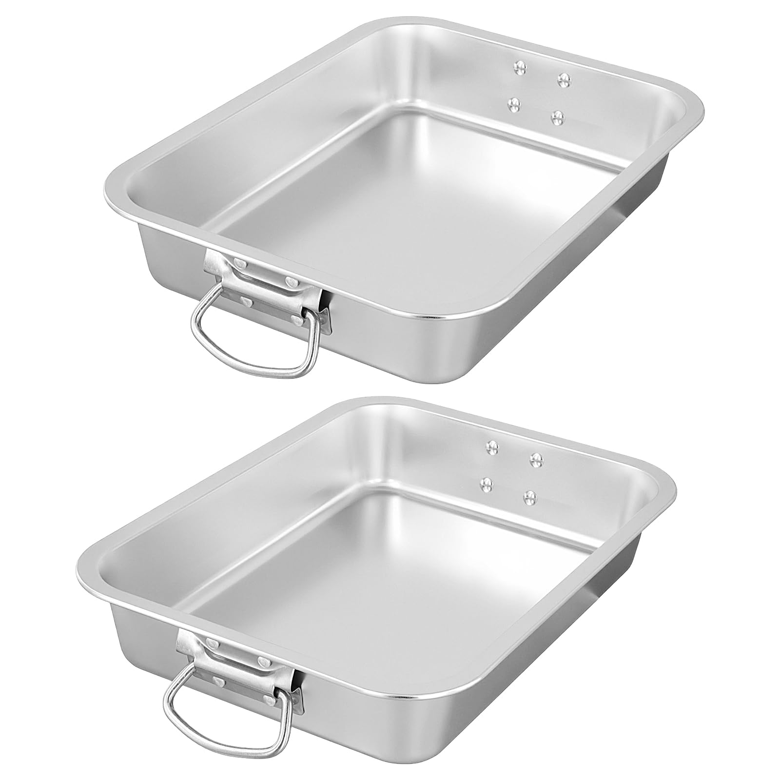 2 sartenes profundas de acero inoxidable, bandeja grande para asar con asas plegables, 40 x 30 x 7 cm, bandeja rectangular para asar carnes y verduras, apta para horno