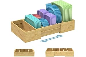 Expandable Bamboo Lid Organizer for Kitchen Cabinet and Drawer