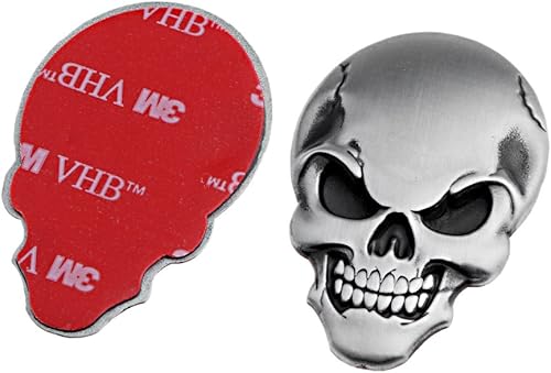 Miniatura 9 de Calcomanía 3D cromada de cráneo de metal con ojos rojos, logotipo para guardabarros, cofre para auto o motocicleta
