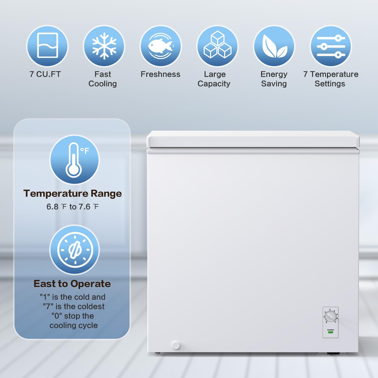 Cowsar 7.0 Cubic Feet Chest Freezer With 3 Removable Basket, Large Deep Freezers Free Standing Top Open With, Adjustable 7 Temperature Quiet Mini Congelador For Home Kitchen Office Commercial Bar on Fridge.com - View 2
