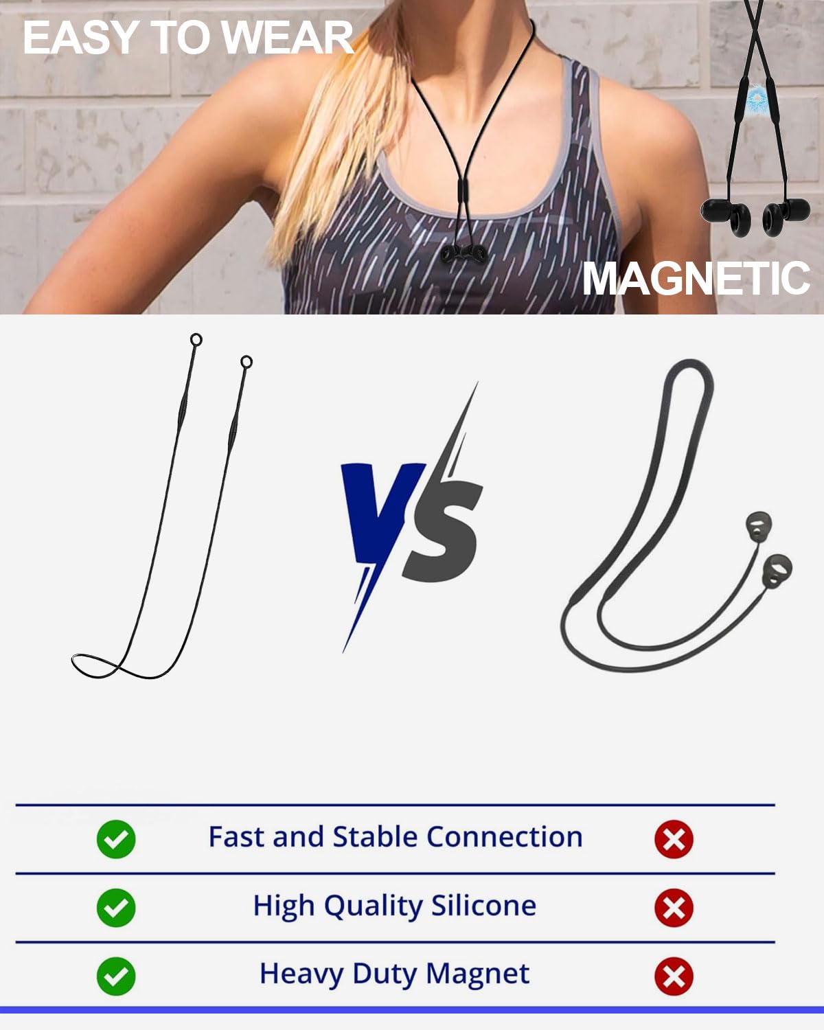 Cavi di collegamento per tappi per le orecchie, Adsorbimento magnetico, resistenti alla trazione, in silicone flessibile, con punte rimovibili, mantengono i tappi per le orecchie al sicuro