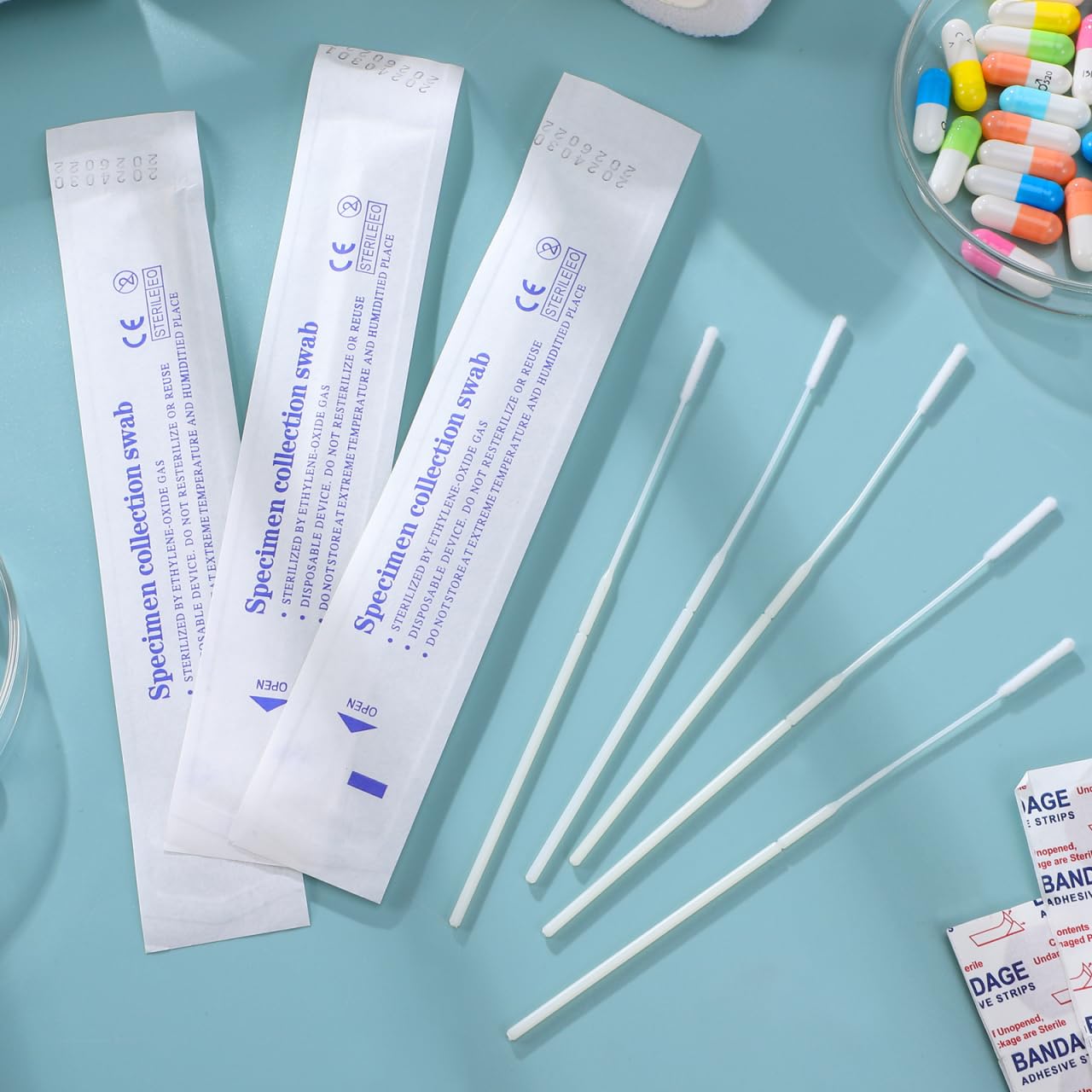 iplusmile Tamponi nasofaringei sterili, con punta in cotone, applicatori in nylon, 20 pezzi