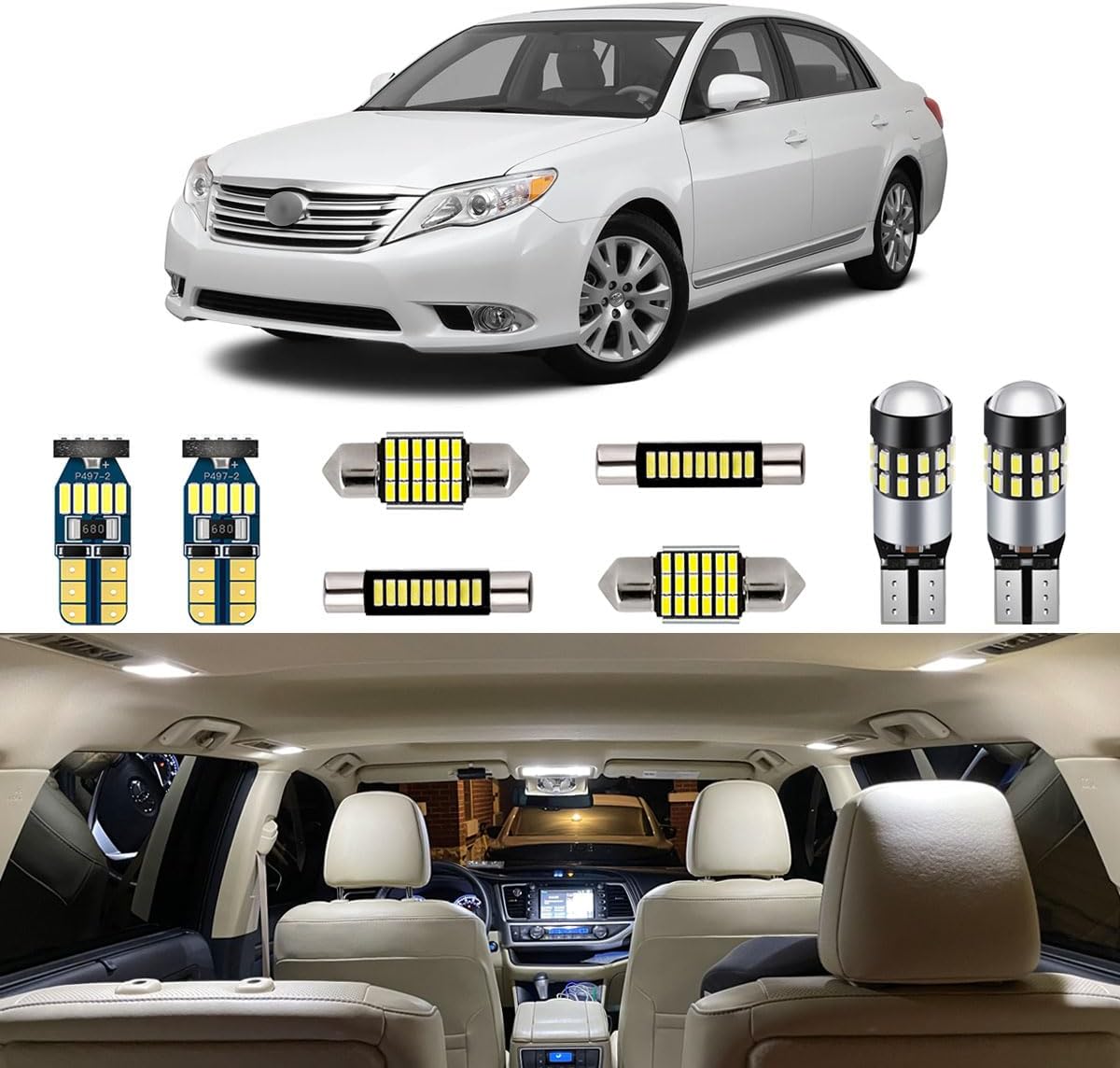 AUTOGINE 17 Piece White Interior LED Lights Kit for Toyota Avalon 2005 2006 2007 2008 2009 2010 2011 2012 Super Bright 6000K Interior LED Light Bulbs Package + Install Tool