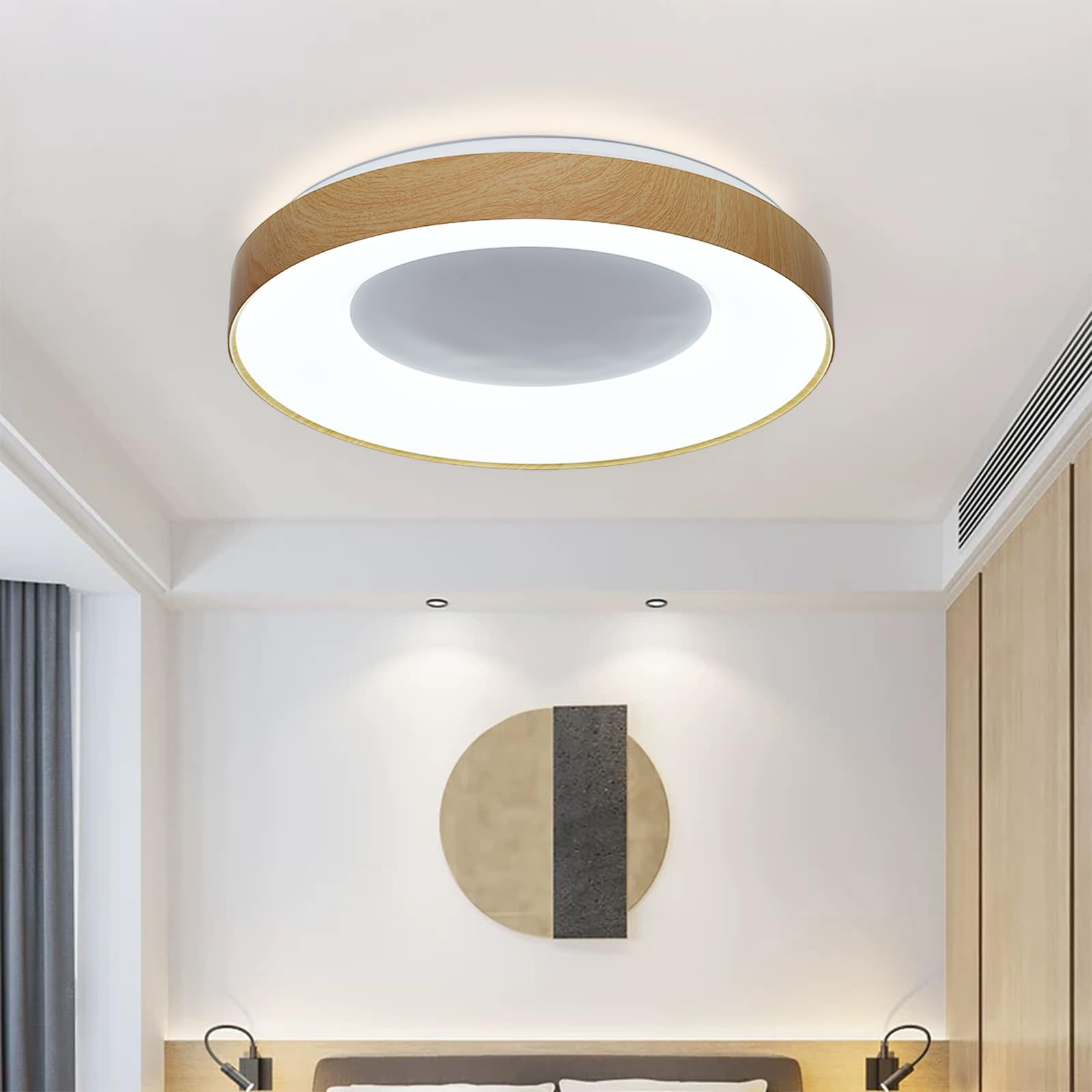 Alpinaluz Plafoniera LED da soffitto 40 W Ø50 cm - Design rotondo minimalista con effetto legno e anello interno bianco - Luce CCT 3000 K-4000 K-6000 K - Stile moderno per soggiorno, camera da letto o