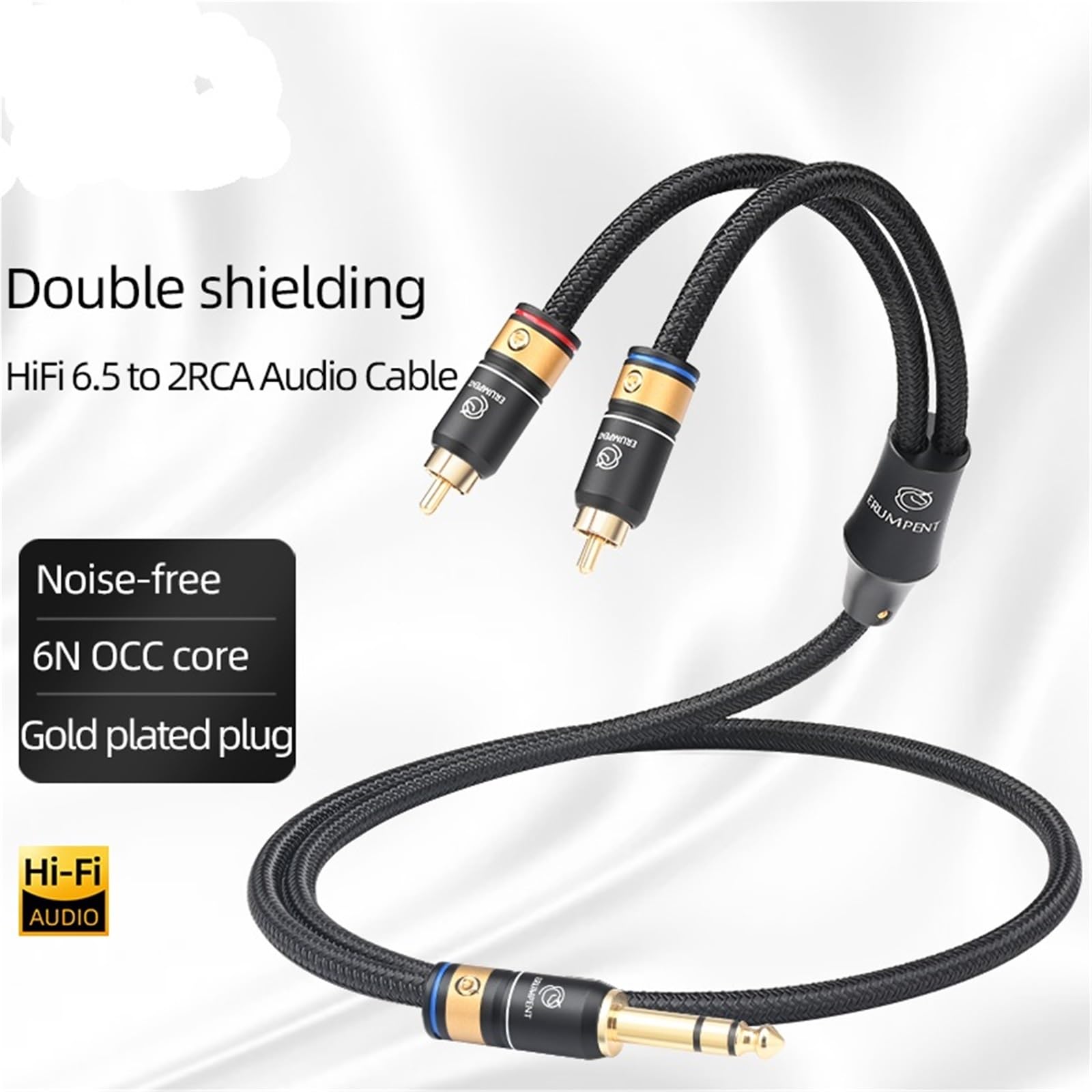 6N HiFi 6.5mm to 2RCA Audio Cable for CD Amp, Pozłacana wtyczka stereo, wtyczka TRS 6,5 mm do subwoofe, męski rozdzielacz 2 RCA (3 m)