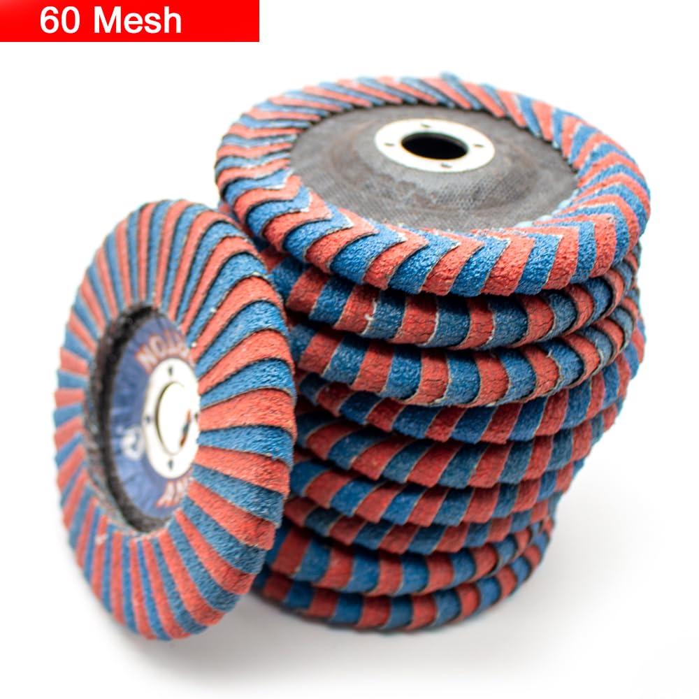 Toplionace 10 Pièces Roue de Polissage en Acier Inoxydable en Métal Incurvé Meule Plate D'angle R Meuleuse D'angle Disques à Lamelles de Ponçage 100x16mm (60 Mailles)