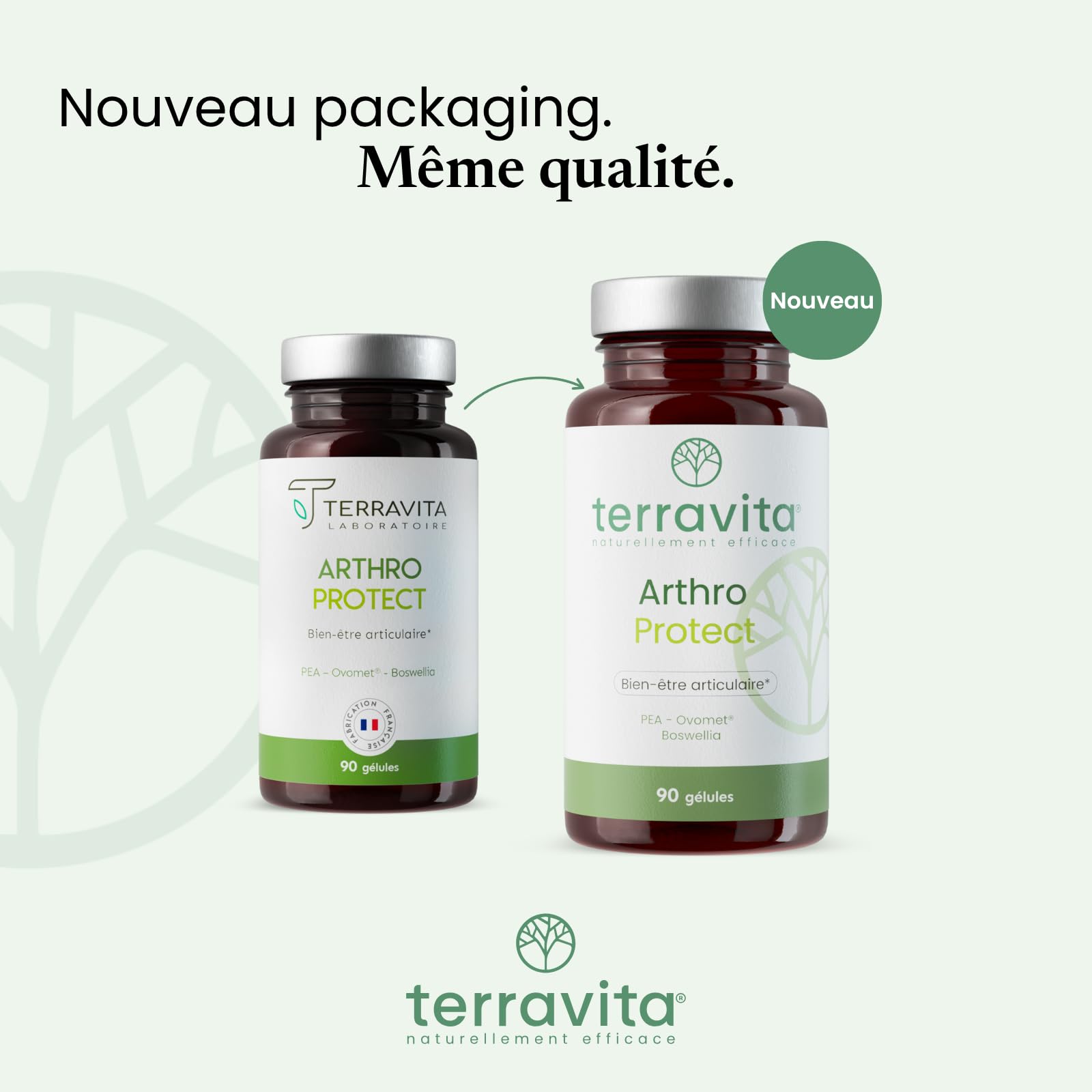 Arthro Protect | Formule Articulation avec PEA + Ovomet (Glucosamine, Chondroïtine, Collagène, MSM) + Boswellia | Soulage et Protège les Articulations | 90 Gélules Vegan | Made in France | Terravita