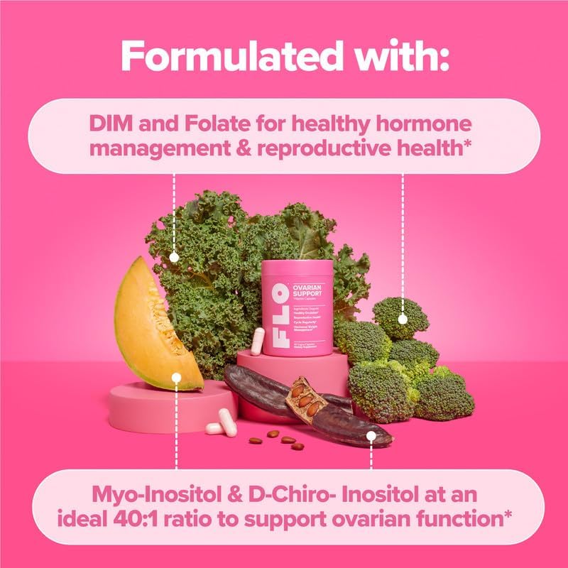 O Positiv FLO Ovarian Health Support - Hormone Balance for Women, Supplement with DIM, Myo & D-Chiro Inositol, Folic Acid - Supports Healthy Ovulation, Cycle Regularity - 30 Servings Ovarian Health Support Capsules (Pack of 1) image 3 of 10 B0D5GC6WFC