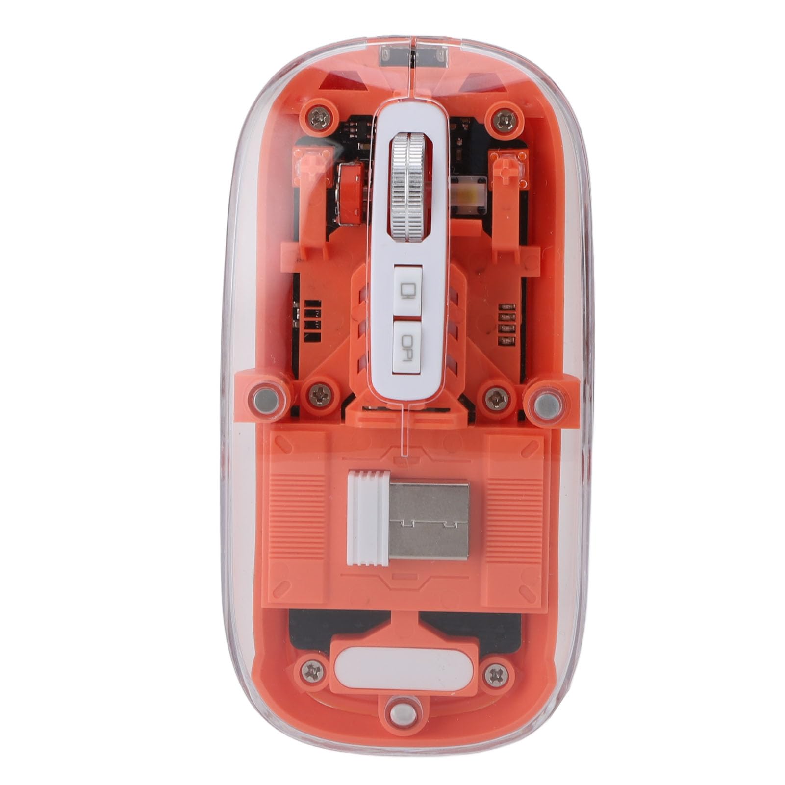 Bewinner Transparent Mouse, 2.4G BT1 BT2 Mode USB Rechargeable Mouse with USB Receiver for Laptop (Orange)