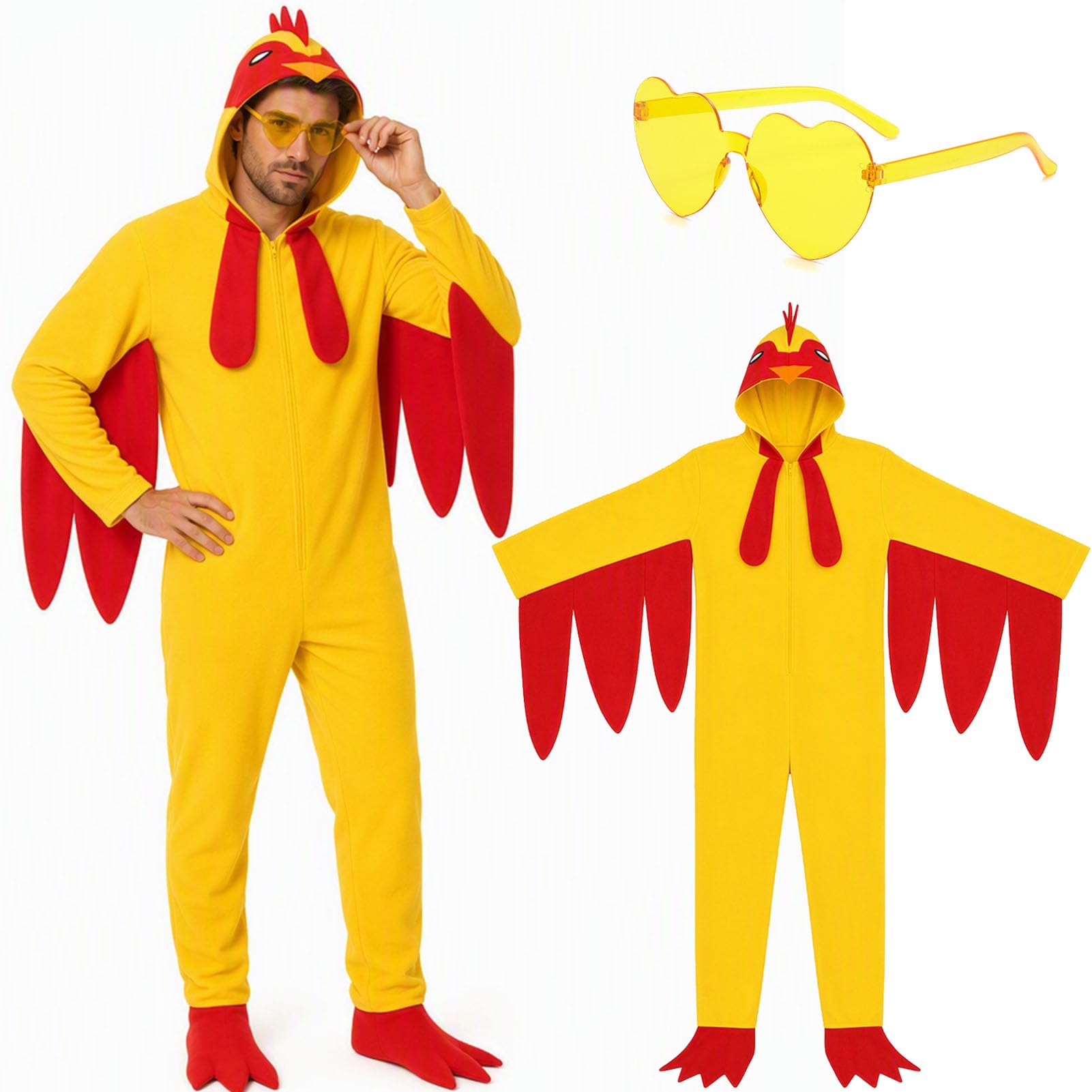 JRZYTX Chicken Costume Adults Chicken Fancy Dress Outfit Jumpsuit Costume Adult for Easter Animal Halloween Carnival Party (M)