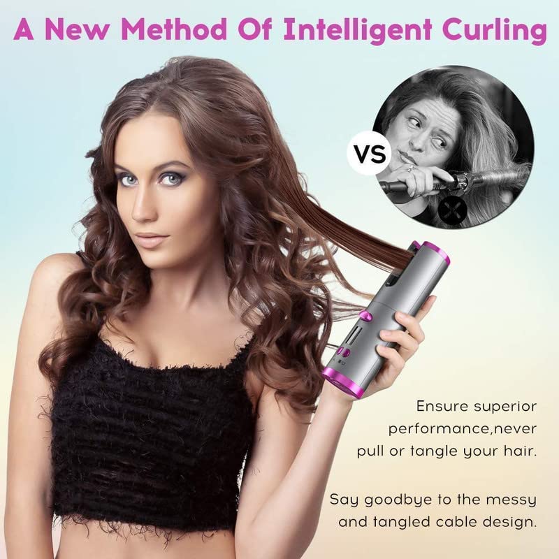Image of Automatic Curling Iron Wireless Curler LCD Screen Timer 6 Adjustable Temperatures Advanced Quick Heat Ceramic Portable Hair Curler Cordless Iron with Temperature(pack of 1)
