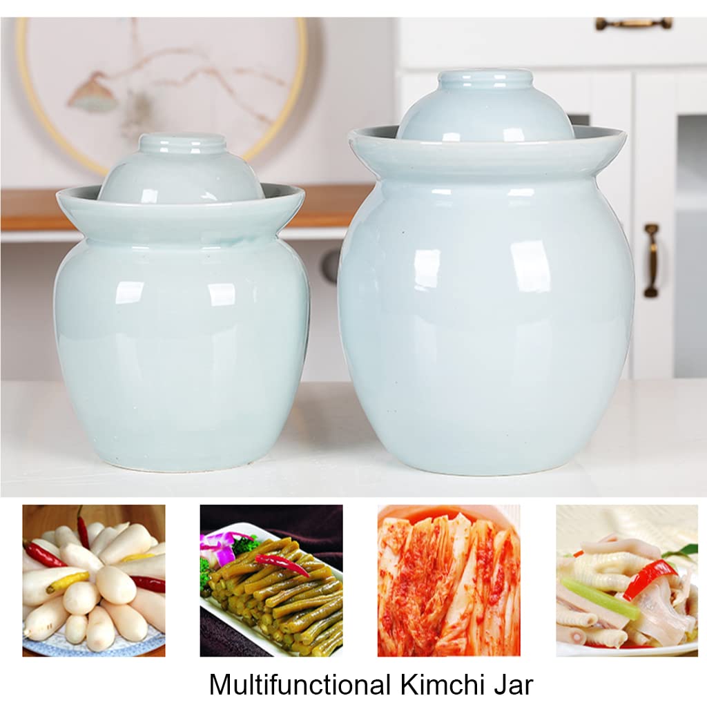 Grünes Einmachglas aus Keramik mit Deckel, großes traditionelles chinesisches Fermentationsset, Topf mit wasserdichtem Gärspunddeckel, Fermentationsglas für Kimchi, Kombucha-Glas 7 kg (4 kg)