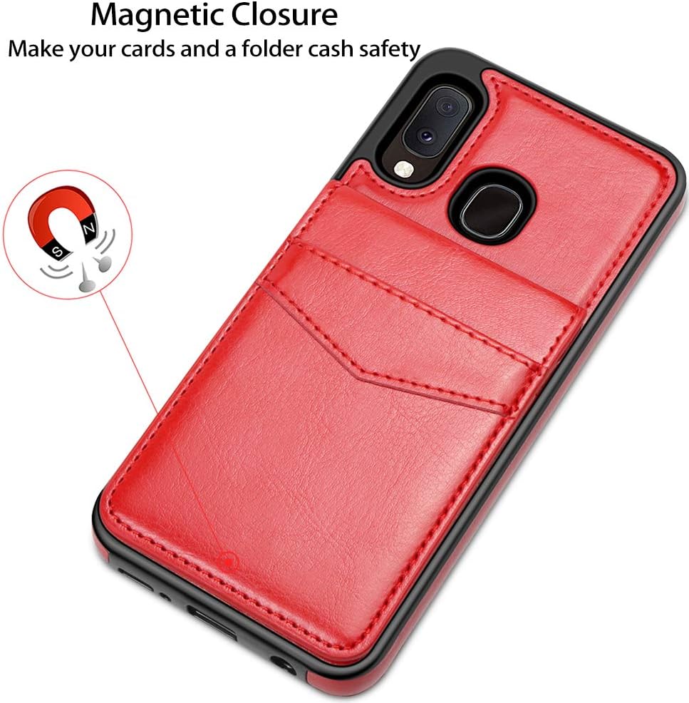 LakiBeibi Samsung Galaxy A10E Case, Dual Layer Lightweight Premium PU Leather Samsung A10E Case Wallet with Card Holders Magnetic Lock Flip Phone Case for Samsung Galaxy A10E (2020), Red