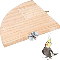 Trinkrittey Wooden Fan Shape Bird Perch Platform - 6.7 Inch Corner Stand for Parrots, Hamsters, Gerbils, Bird Cage Accessories