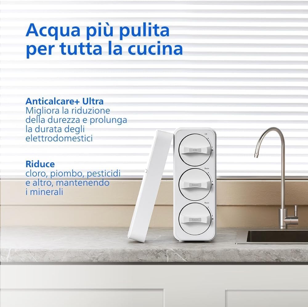 Sistema di MICROFILTRAZIONE Philips Water, gusto dell'acqua migliorato, filtro di lunga durata, design compatto e facile installazione