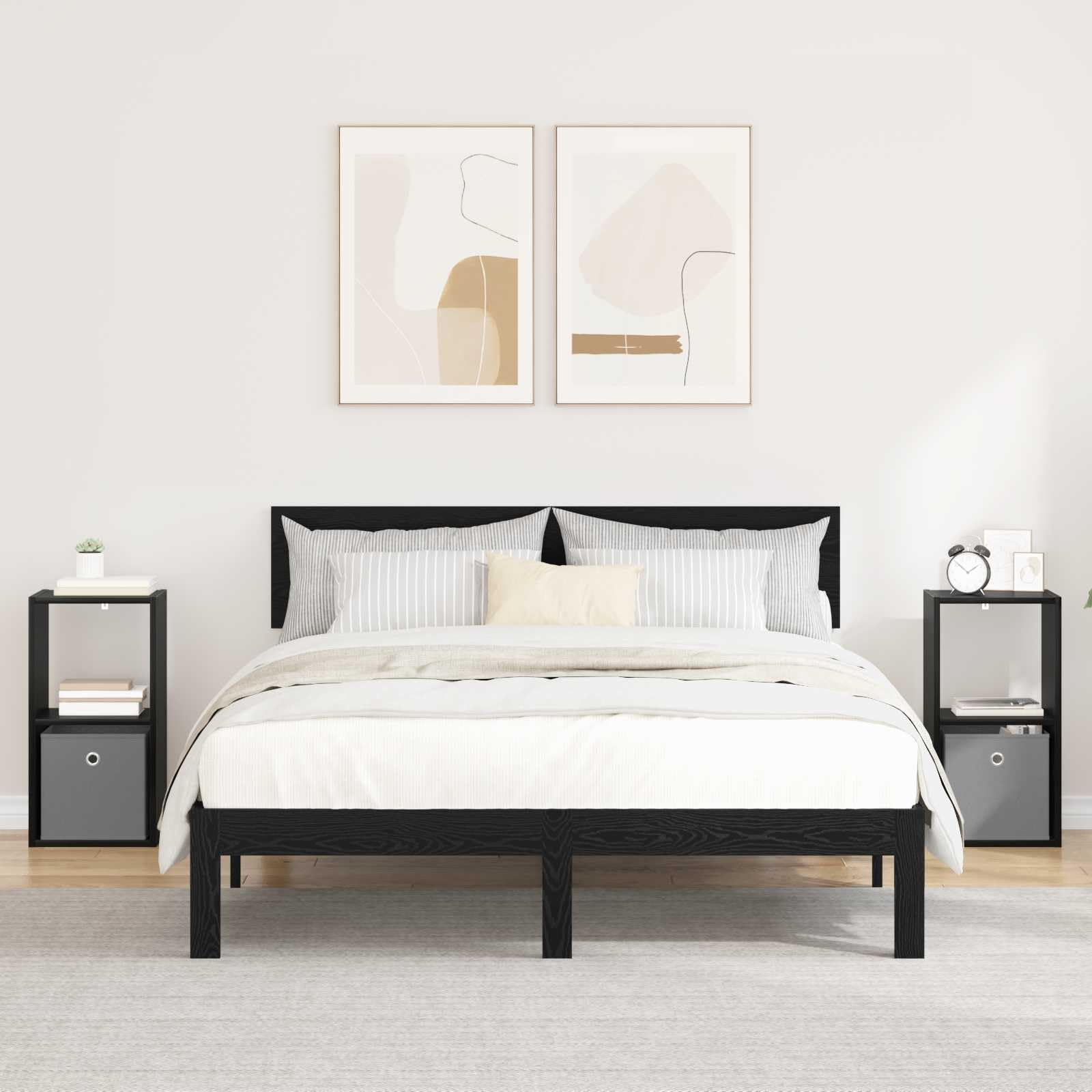 Générique Comodino, 2 pezzi, rovere nero, 30,5 x 27 x 59,5 cm, tavolino da notte moderno con cassetto e maniglia integrata, organizer intelligente per camera da letto, soggiorno o ufficio, design