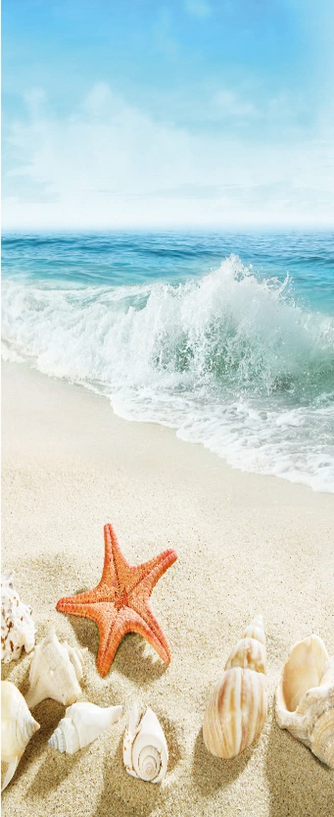 A.Monamour 3D Door Stickers for Interior Doors Seashell Starfish on Sandy Beach with Splashing Waves Vinyl Waterproof Self Adhesive Door Mural Decals for Bedroom Office Bathroom 85 x 200 cm