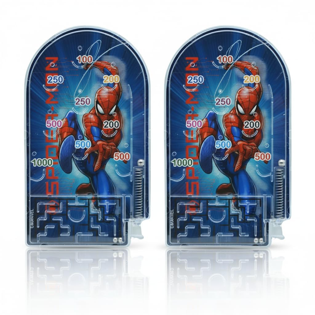 2 Pack Spiderman Handheld Pinball Game 16cm Kids Travel Game Mini Arcade Pocket Toy Party Bag Filler Stocking Stuffer Screen Free Fun Educational Gift for Boys Girls Age 4 Plus
